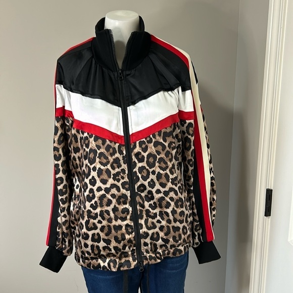 Pam and Gela Color Block Leopard Print Track Jacket Full Zip Athletic Wear Sz S - Picture 6 of 15